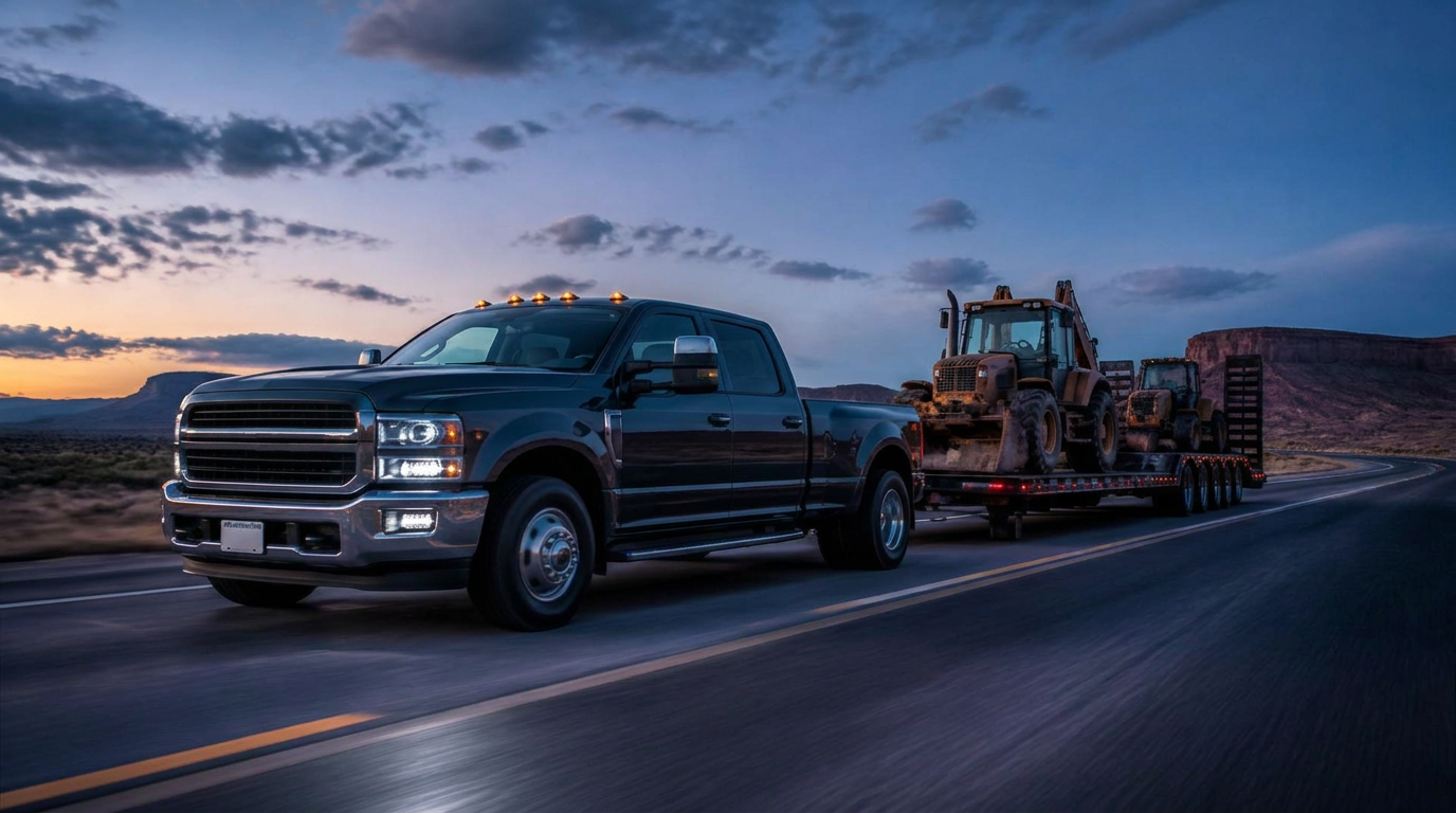 Hotshot truck hauling a flatbed trailer
